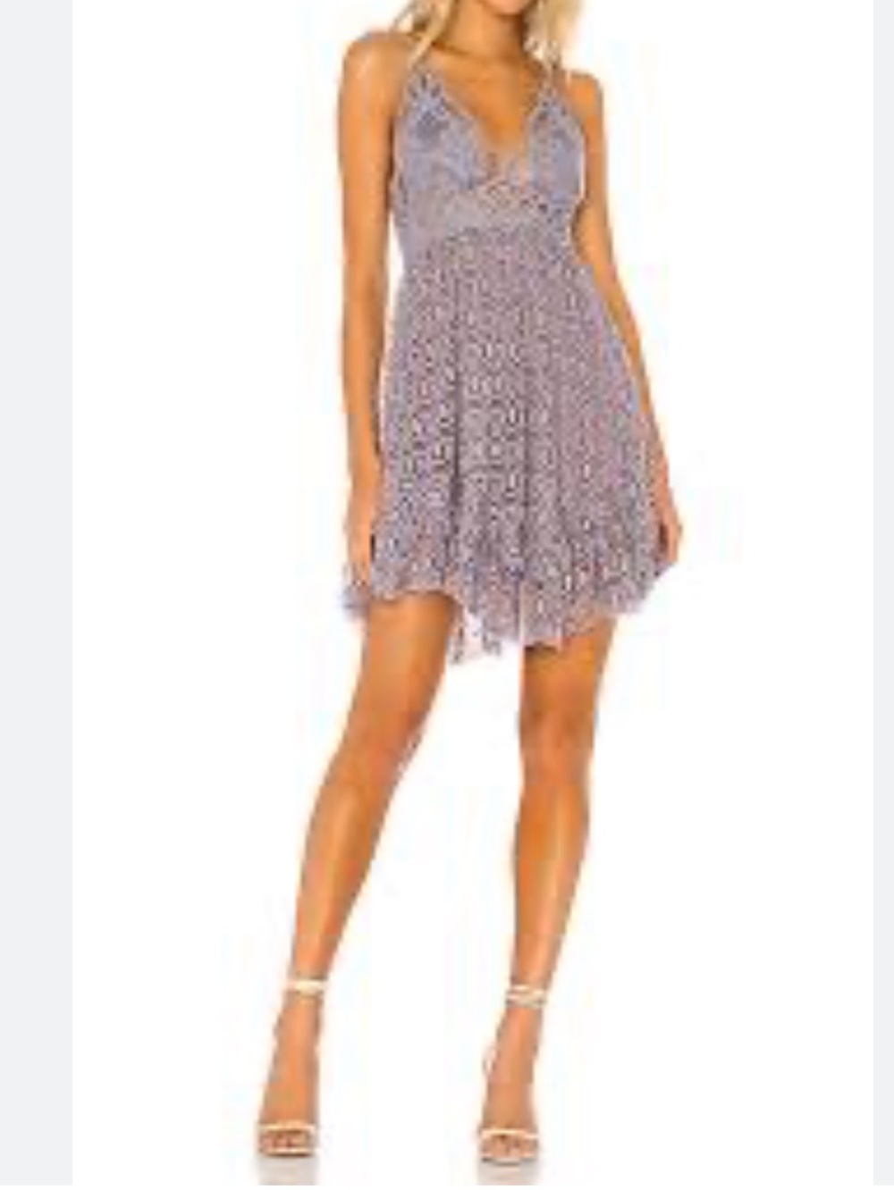Free People Adella Burnout Velvet Slip Dress Lace 
Strap Mini Dress Purple Small